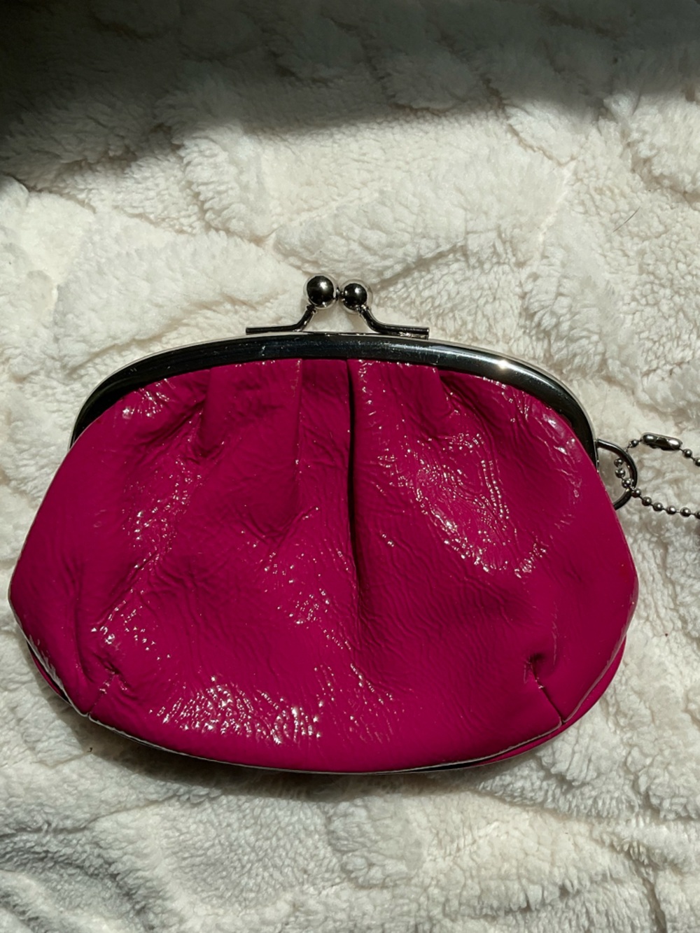 Fuchsia Patent Coin Purse with Kiss-Lock Closure